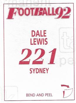 1992 Select AFL Stickers #221 Dale Lewis Back
